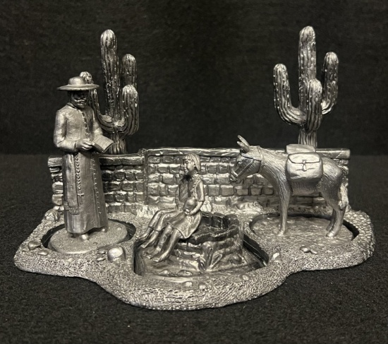 Michael Ricker's Solid Pewter 4 Figurine Mission Collection, "Padre at the Well"
