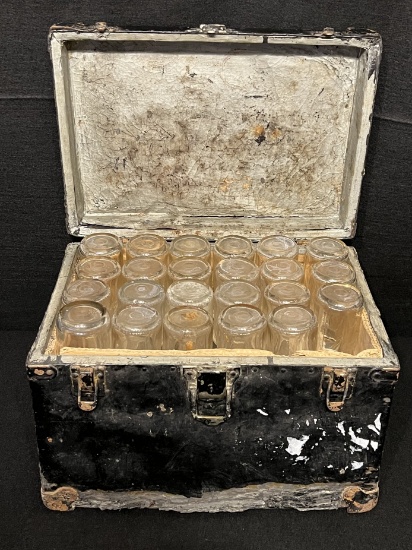 Antique 47 Bottle Milk Testing Kit in Wooden Case with Insulated Lining