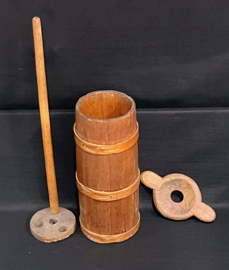 Antique Standing Wooden Butter Churn with Plunger