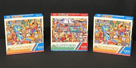 Antiques & Collectibles and Two Beach Time Flea Market 1000 Piece Puzzles & Posters