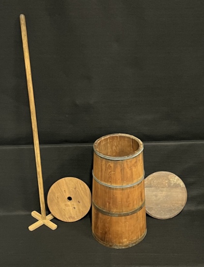 Antique Standing Wooden Butter Churn with Plunger