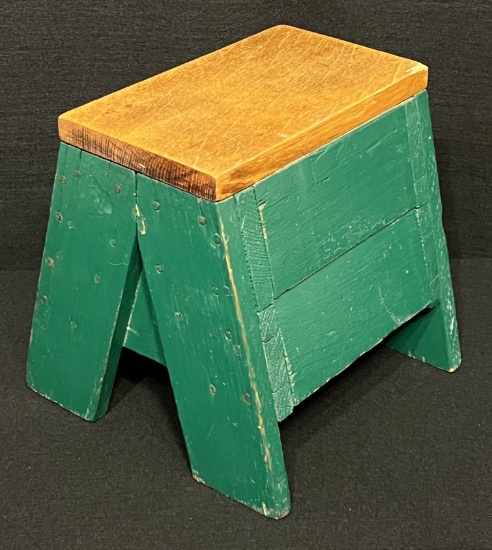 Green Painted Stool with Oak Top