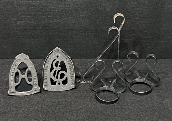 Cast Iron Sad Iron Trivets, Metal Plant Hanger & Wrought Iron Decorative Holders