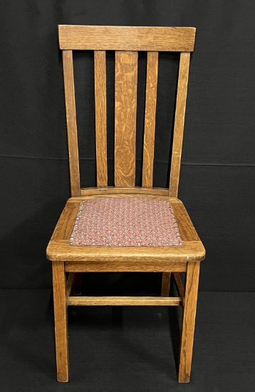 Vintage Oak Chair with Upholstered Seat