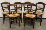 Vintage Group of 6 Chairs with Rush Rope Seats