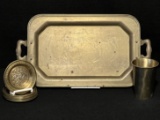 Brass Handled Tray, Brass Drinking Cup, and Set of 6 Brass Coasters