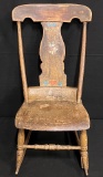 Rustic Wooden Rocker with Ornate Hand Painted Decals