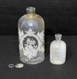 Apothecary Pair Medicine Bottles: Antique Clyco-Thymoline & Vintage Etched Glass Apothecary Bottle