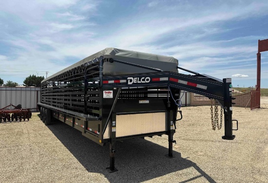 2024 Delco Bartop livestock trailer Tarp Butterfly rear gates 3-8000# axles Shelby lifetime floor