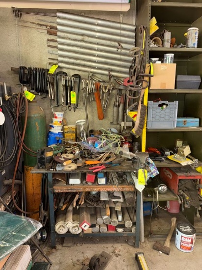 (1) Large Lot Clamps, Welding Rods, Table w/4" Vise