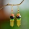 A Pair of Exquisite Sterling Silver-Gold Plated Inlaid Greenish Jade Enamel Earrings