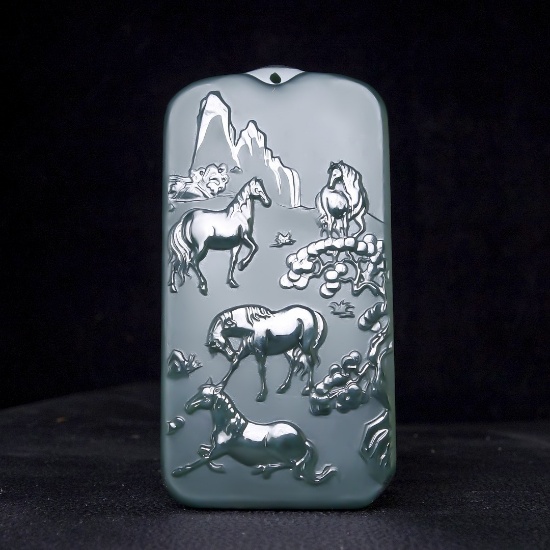 An Exquisite Greenish Jade Horse Pattern Pendant