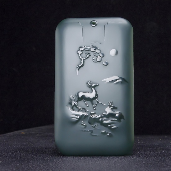An Exquisite Greenish Jade Sika Deer Pattern Pendant