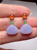 A Pair of Exquisite 18k Gold Diamond Inlaid Jadeite Earrings