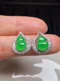 A Pair of Exquisite 18k Gold Diamond Inlaid Jadeite Earrings