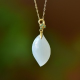 An Exquisite Sterling Silver-Gold Plated Inlaid White Jade Pendant