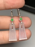 A Pair of Exquisite 18k Gold Diamond Inlaid Jadeite Earrings