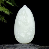 An Exquisite White Jade Statue of Avalokitesvara Pendant
