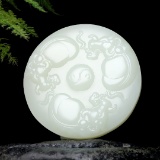 An Exquisite White Jade Buffalo Pattern Pendant