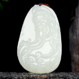 An Exquisite White Jade Statue of Guan gong Pendant