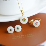A Set of Fine Sterling Silver-Gold Plated Inlaid White Jade Jewelrys