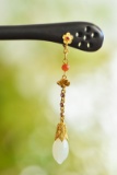 An Exquisite Sterling Silver-Gold Plated Inlaid White Jade Ebony Hairpin