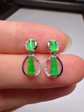 A Pair of Exquisite 18k Gold Diamond Inlaid Jadeite Earrings