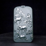An Exquisite Greenish Jade Horse Pattern Pendant