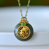 An Exquisite Sterling Silver-Gold Plated Inlaid Jasper Pendant