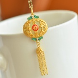 An Exquisite Sterling Silver-Gold Plated Inlaid White Jade Enamel Pendant