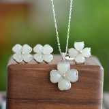 A Set of Fine Sterling Silver Inlaid White Jade Jewelrys