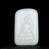 An Exquisite White Jade Statue of Sakyamuni Pendant