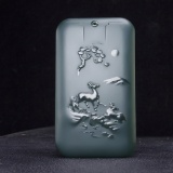 An Exquisite Greenish Jade Sika Deer Pattern Pendant
