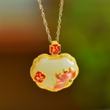 An Exquisite Sterling Silver-Gold Plated Inlaid White Jade Enamel Pendant