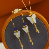 A Set of Fine Sterling Silver-Gold Plated Inlaid White Jade Jewelrys