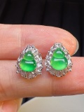 A Pair of Exquisite 18k Gold Diamond Inlaid Jadeite Earrings