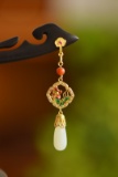 An Exquisite Sterling Silver-Gold Plated Inlaid White Jade Ebony Hairpin