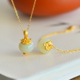 A Set of Fine Sterling Silver-Gold Plated Inlaid White Jade Jewelrys