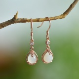 A Pair of Exquisite Sterling Silver-Gold Plated Inlaid White Jade Earrings