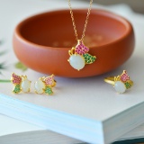 A Set of Fine Sterling Silver-Gold Plated Inlaid White Jade Jewelrys