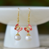 A Pair of Exquisite Sterling Silver-Gold Plated Inlaid Pearl Enamel Earrings