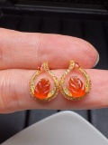 A Pair of Exquisite 18k Gold Diamond Inlaid Jadeite Earrings