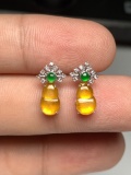 A Pair of Exquisite 18k Gold Diamond Inlaid Jadeite Earrings