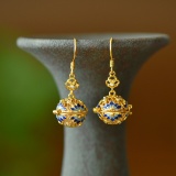A Pair of Exquisite Sterling Silver-Gold Plated Inlaid White Jade Enamel Earrings