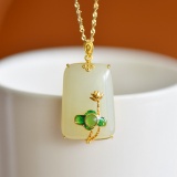 An Exquisite Sterling Silver-Gold Plated Inlaid White Jade Pendant