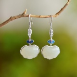 A Pair of Exquisite Sterling Silver Inlaid White Jade Enamel Earrings