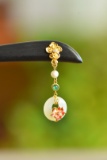 An Exquisite Sterling Silver-Gold Plated Inlaid White Jade Enamel Ebony Hairpin