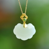 An Exquisite Sterling Silver-Gold Plated Inlaid White Jade Pendant