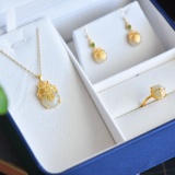 A Set of Fine Sterling Silver-Gold Plated Inlaid White Jade Jewelrys
