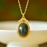 An Exquisite Sterling Silver-Gold Plated Inlaid Jasper Pendant